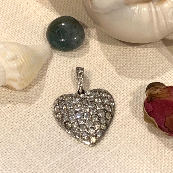 Vintage Sterling Crystal Encrusted Heart Pendant - Picture 1 of 3